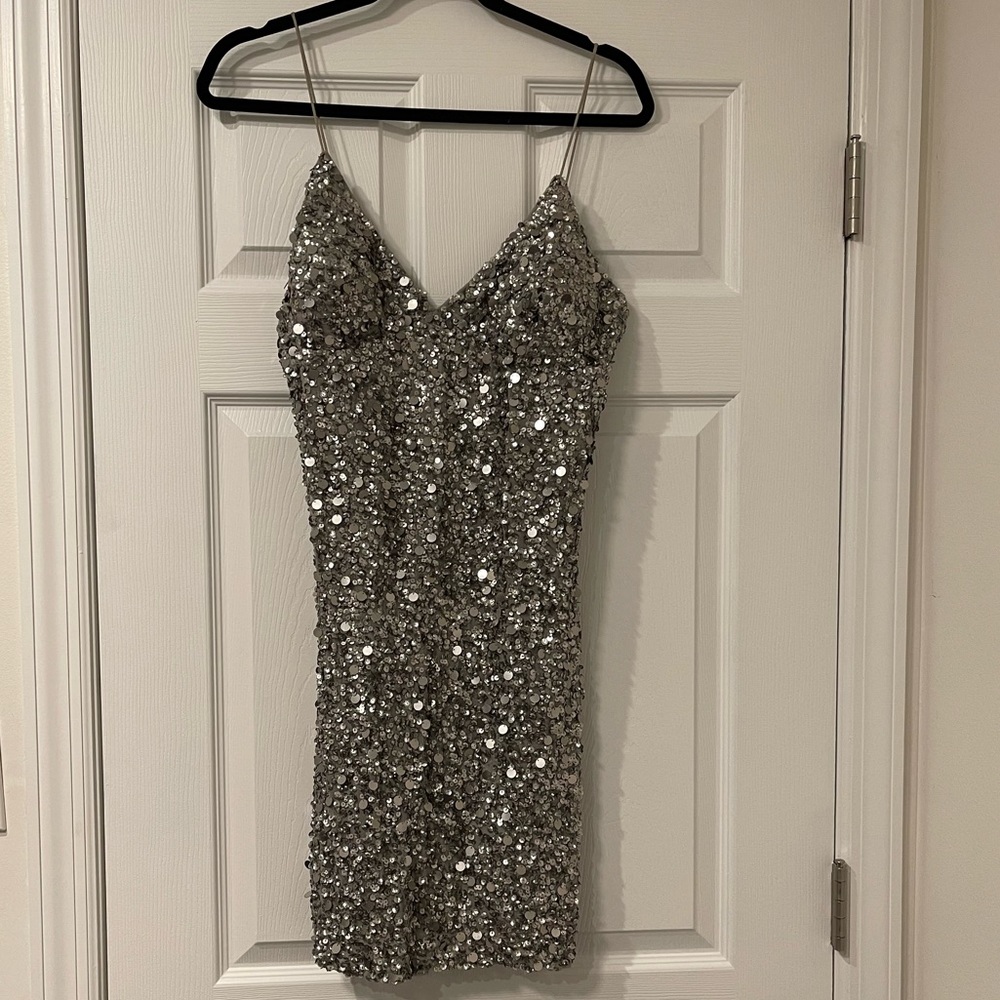 Adrianna Papell, Silver, Sequin, Size 10P